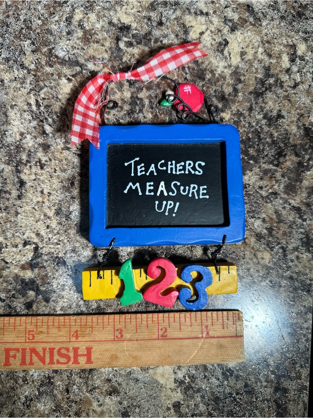 Blue Chalkboard Teacher Ornament with 1-2-3 Ruler Accents